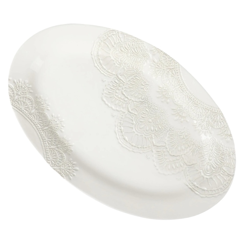 NEW The Pioneer Woman Vintage Lace 20-inch Stoneware Oval Serving Tray Platter